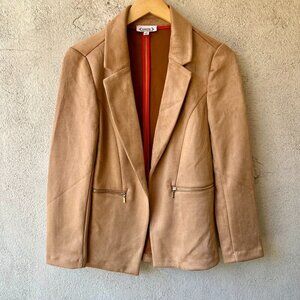 Nanette Lepore Brown Suede Open Front Long Blazer Jacket Size S